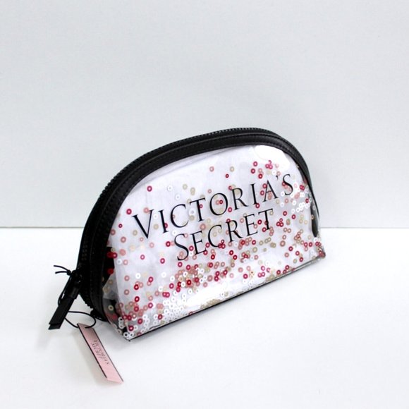 Victoria's Secret Clear Sparkle Confetti Zip Cosmetic Makeup Case Pouch Bag - Picture 2 of 5